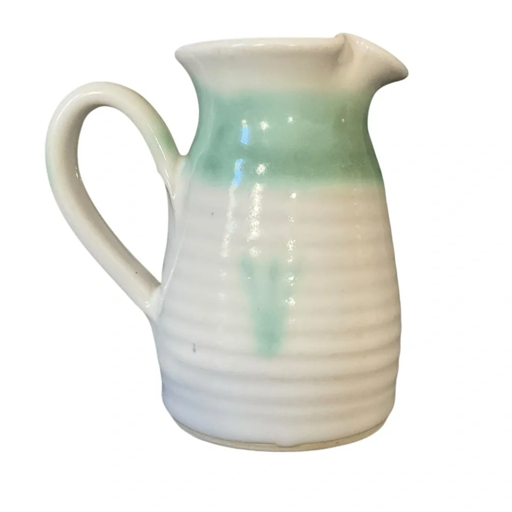Jack Hernig NC Artist Studio Pottery Cream & Sugar Set Green- White Signed 2000